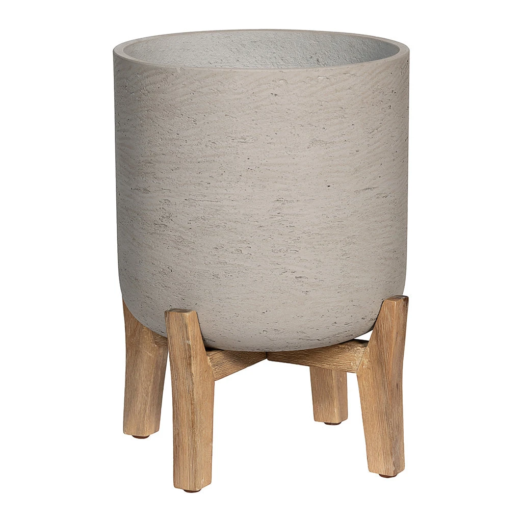 Charlie Plant Pot - Low Stand - Grey Washed